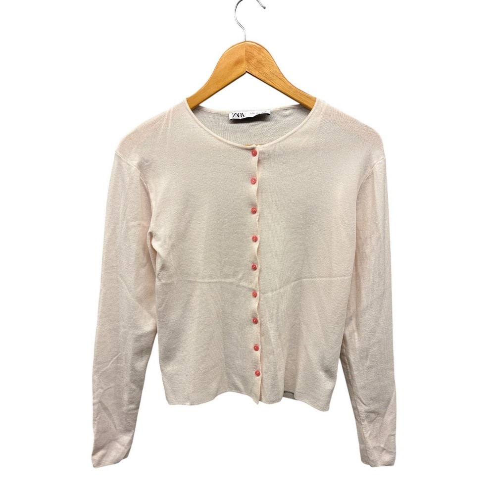 Zara Cardigan Women's Medium‎ Pink Long Sleeve Button Front Knit Sweater